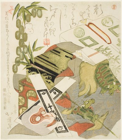 Stilleben med abemaske af Toyota (1780-1850) Hokkei