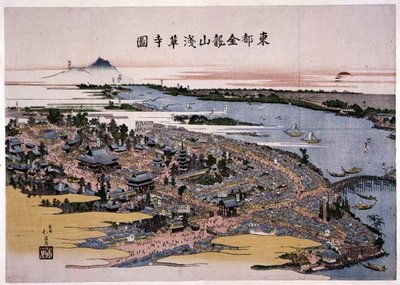 Kinryuzan Senso-ji-templet i den østlige hovedstad (Edo) ca. 1820 (træbloktryk) af Toyota Hokkei