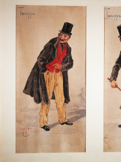 Karakter af Tecoppa skabt af den milanesiske skuespiller Edoardo Ferravilla i 1874, akvarel af Tranquillo Cremona af Tranquillo Cremona