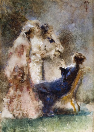 High Life (A Piquant Conversation) af Cremona, Tranquillo (1837-1878). Akvarel på pap, størrelse: 52x36,5 af Tranquillo Cremona