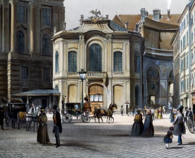 Burgtheater i Wien Michaelerplatz med Winterreitschule (vinterrideskole) til højre, af Tranquillo Mollo (1767-1837), farvegravering, Østrig af Tranquillo Mollo