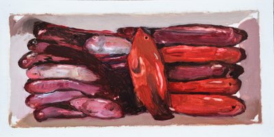 Fiskekasse 2 (Billingsgate, London), 2016 (olie på plade) af Trevor Burgess