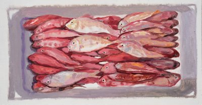 Fiskekasse 4 (Billingsgate, London), 2016 (olie på plade) af Trevor Burgess