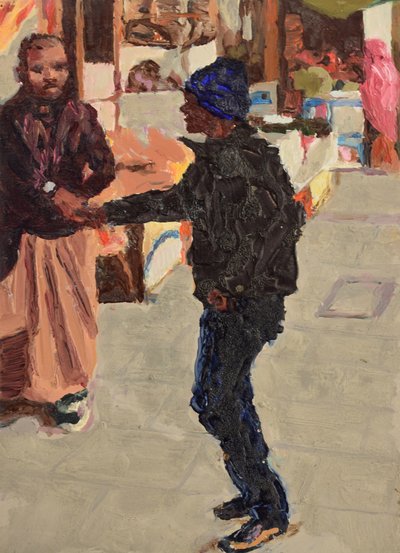 Handshake, 2018 (olie på plade) af Trevor Burgess