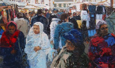 Market shoppers (Ridley Road, London), 2011 (olie på lærred) af Trevor Burgess