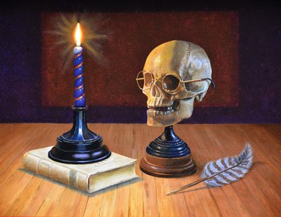 Candle and Skull, 2020 (olie på lærred) af Trevor Neal