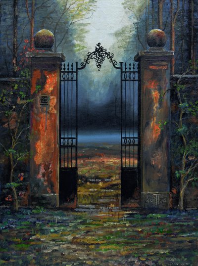 Gates to Chateau, Frankrig, 2024 (olie på plade) af Trevor Neal