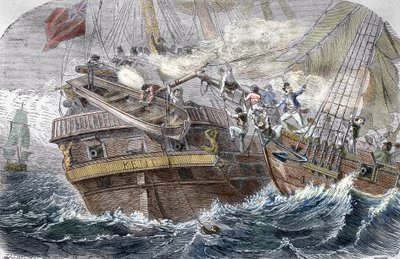 Capture of the Kent"" af den franske kaper Robert Surcouf (1773-1827) på skibet ""La Confidence"" den 7/10/1800 i Den Bengalske Bugt"" (Kamp mellem den franske selvtillid (Robert Surcouf) og HMS Kent i Bengal-bugten, 7. oktober 1800) af Trichon (after)