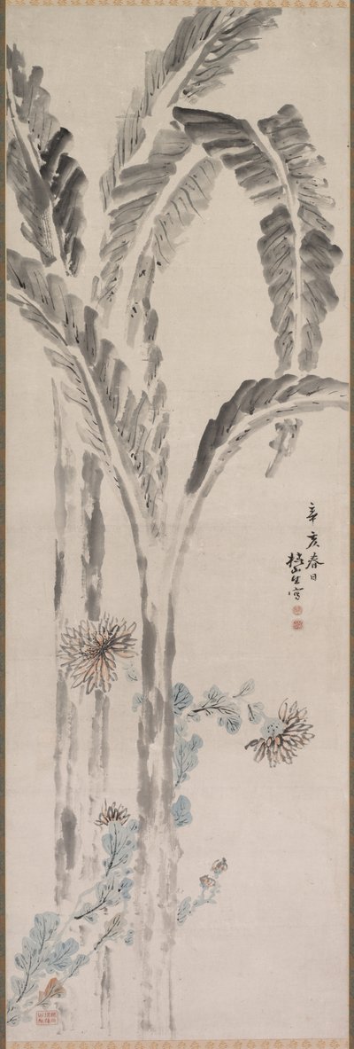 Bananplante og krysantemum, 1800-tallet. af Tsubaki Chinzan