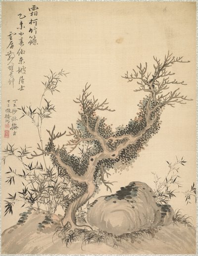 Frostede grene og dværgbambus, 1847. af Tsubaki Chinzan