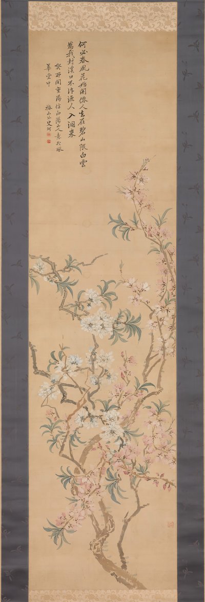Røde og hvide ferskenblomster, 1843. af Tsubaki Chinzan