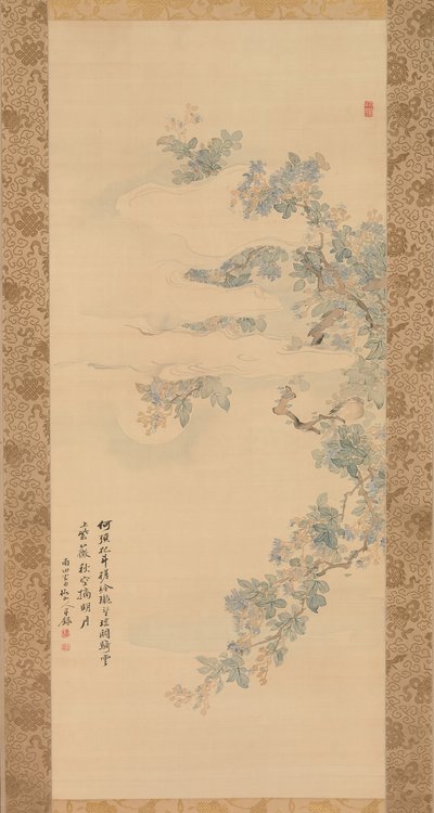 Lille fugl på en crepe myrtegren, 1800-tallet. af Tsubaki Chinzan