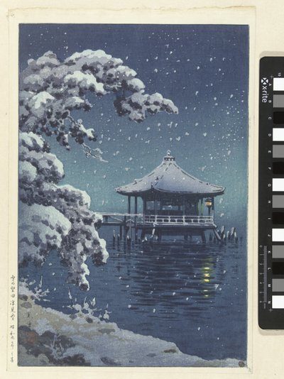 Den flydende pavillon i Katada i sneen Yuki no Katada Ukimido (titel på objekt) af Tsuchiya Kōitsu
