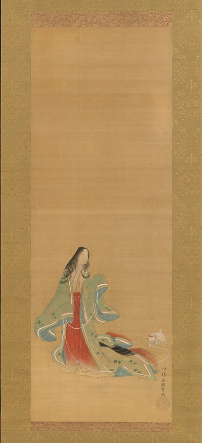 Den tredje prinsesse med sin kat, fra de nye urter I Wakana I..., 1700-tallet. af Tsukioka Masanobu