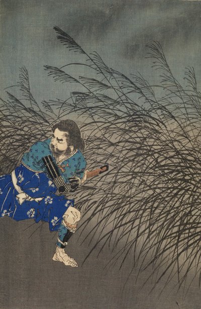 Fujiwara no Yasumasa spiller fløjte i måneskin af Tsukioka Yoshitoshi