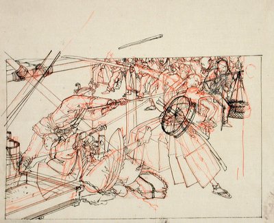 Forberedende tegning til en bogillustration af Tsukioka Yoshitoshi