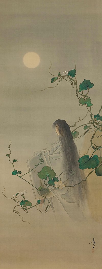 Den afdøde Yugaos ånd sammenflettet i Moonflower Vines..., ca. 1892. af Tsukioka Yoshitoshi