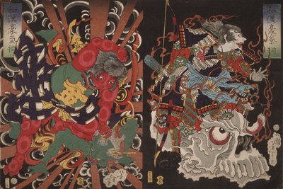 Warrior on Skull and Kintoki overpowering a Demon, fra serien Valor i Kina og Japan af Tsukioka Yoshitoshi