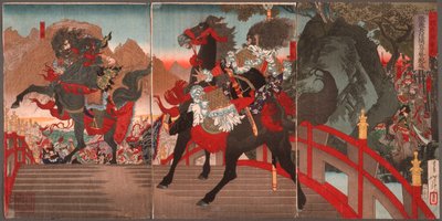 Zhang Fei driver en million Wei-tropper bort på den lange skrånende bro med et mægtigt blik af Tsukioka Yoshitoshi