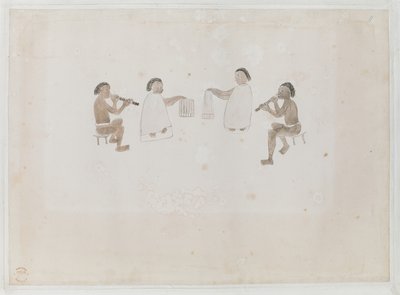 Tilføj MS 15508 f.11 Musicians of Tahiti, juni 1770 (akvarel på papir) af Tupaia Tupaia