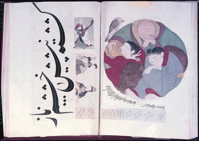 Album 2160 Sovende mennesker og kalligrafi, fra et album med miniaturer, 13.-15. århundrede af Turkish School