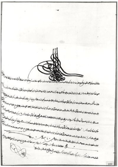 Dokument, der giver sikker passage givet til Rene de Chateaubriand (1768-1848) af Sultan Selim III (1761-1808) 14-23 september 1806 (pen og blæk på papir) af Turkish School