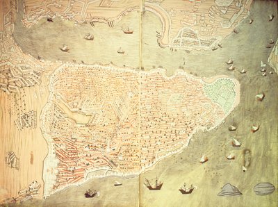 H 1523 fol.158v-159r Udsigt over Istanbul og Bosporusstrædet, fra 