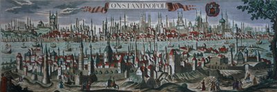 Panoramaudsigt over Konstantinopel, slutningen af det 18. århundrede af Turkish School