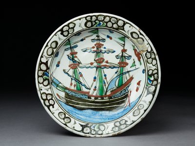 Stenpasta fad med underglasur dekoration, Iznik, ca. 1620-30 (keramik) af Turkish School