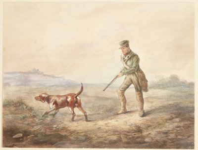 Landskab med en jæger og hans hund af Ubekendt