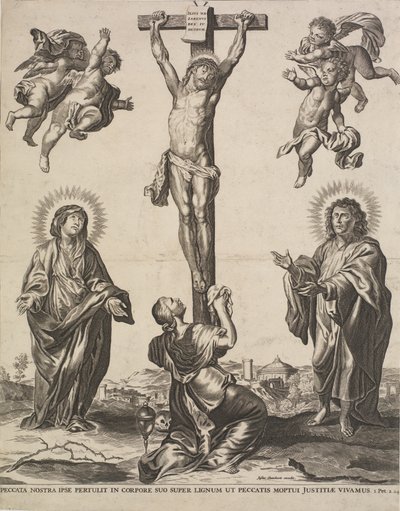 Kristus på korset, med Jomfruen, Maria Magdalena og Johannes og fire engle af Ubekendt KKSgb5444