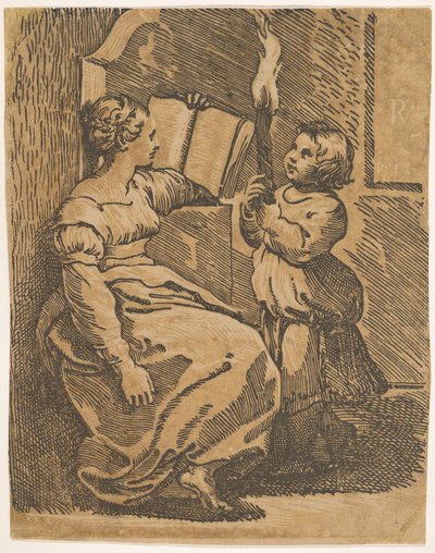 En Sybil-læsning til højre, ca. 1517-18. af Ugo da Carpi