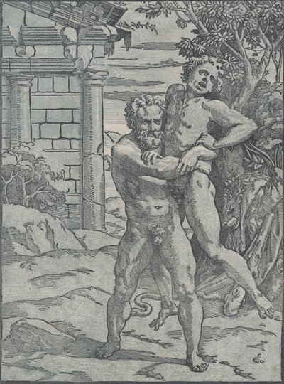 Hercules og Antaeus, ca. 1517-18. af Ugo da Carpi