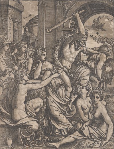Hercules jager Grådighed fra Musernes Tempel, ca. 1520-27. af Ugo da Carpi