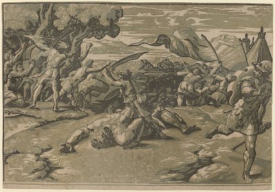 David dræber Goliat af Ugo da Carpi after Raphael