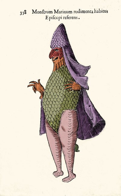 Havets eveque, imaginære fisk og havmonster af Ulisse Aldrovandi (1522-1605), "Monstrorum Historiae", Bologna 1642 af Ulisse Aldrovandi
