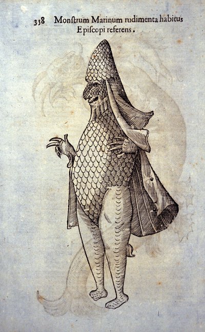 Havets eveque, imaginære fisk og havmonster af Ulisse Aldrovandi (1522-1605), "Monstrenes historie"", Bologna 1642 af Ulisse Aldrovandi