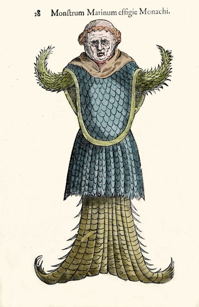 Havmunken, imaginære fisk og havmonster af Ulisse Aldrovandi (1522-1605), "Monstrorum Historiae", Bologna 1642 af Ulisse Aldrovandi
