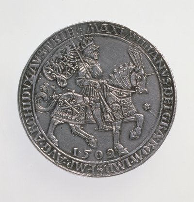 Kronungsdoppelguildiner (dobbeltguldiner) af kejser Maximilian I (1493-1519), Antwerpen Mint, genudgave af en mønt fra 1509, 1517 (forside) (sølv) (for bagside se 168075) af Ulrich Ursentaler