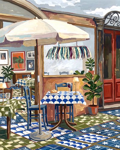 Charmerende caféterrasse af Uma Gokhale