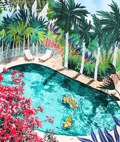 Tigre i en tropisk pool af Uma Gokhale