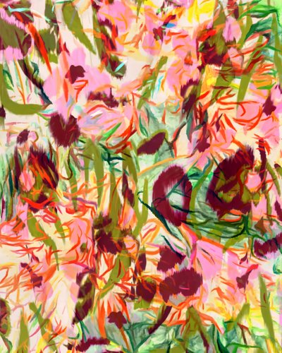 Livligt, blomsterinspireret abstrakt motiv af Uma Gokhale