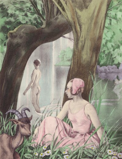 Brunelleschi-illustration til Contes et Nouvelles de La Fontaine (farvelitografi) af Umberto (after) Brunelleschi