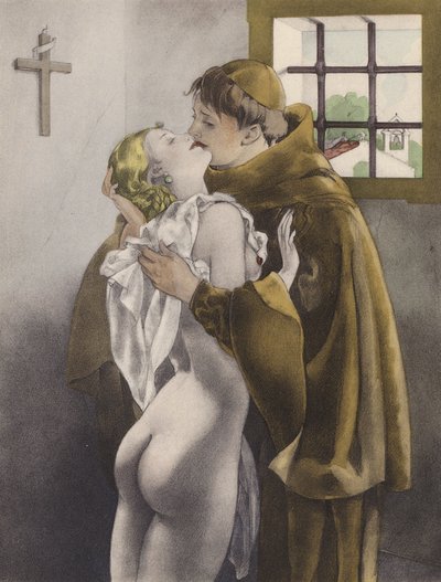 Brunelleschi-illustration til Contes et Nouvelles de La Fontaine (farvelitografi) af Umberto (after) Brunelleschi