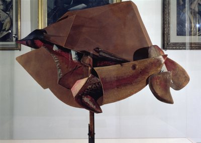 Dynamik af en hest i bevægelse og huse (blandede medier) af Umberto Boccioni