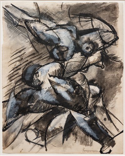 Jeg ønsker at lede menneskelige former i bevægelse (Dynamisk nedbrydning) af Umberto Boccioni