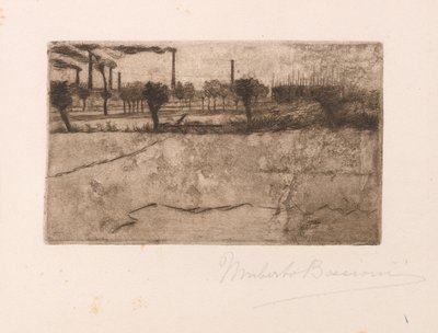 Landskab med industrianlæg af Umberto Boccioni