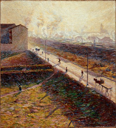 Morgen eller "" Forstadsvejen tidligt om morgenen"" Maleri af Umberto Boccioni (1882-1916) 1909 Søn. 60x55 cm Privat samling af Umberto Boccioni