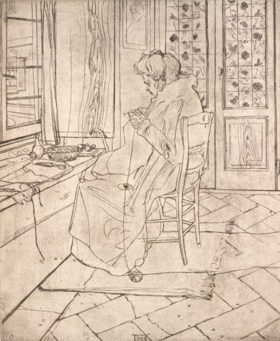 Kunstnerens mor hækler, 1907. af Umberto Boccioni