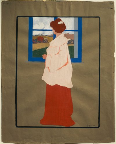 Woman at Window (Efterår), ca. 1908, af Umberto Boccioni (1882-1916), tempera på pap, 32x25 cm af Umberto Boccioni